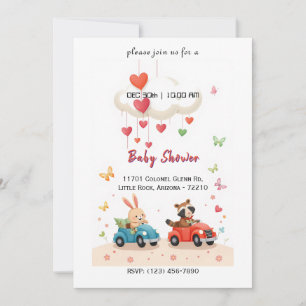 Cute Animals with Heart and and Cars Baby Shower  Invitation