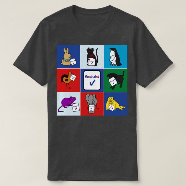 Cute Animals with Vaccinated Signs T-Shirt (Design Front)