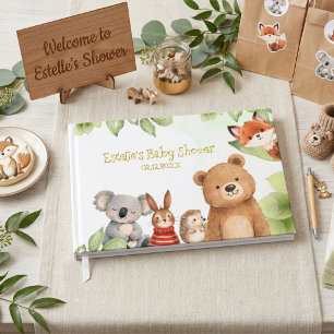 Cute Animals Woodland Greenery Baby Shower Guest Book