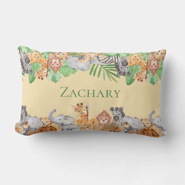 Cute Animals Zebra Giraffe Elephant Monkey Name Lumbar Cushion (Front)