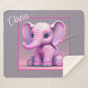 Cute Animated Baby Elephant Sherpa Blanket