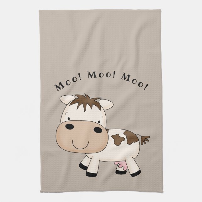 Cute animated cow tea towel (Vertical)