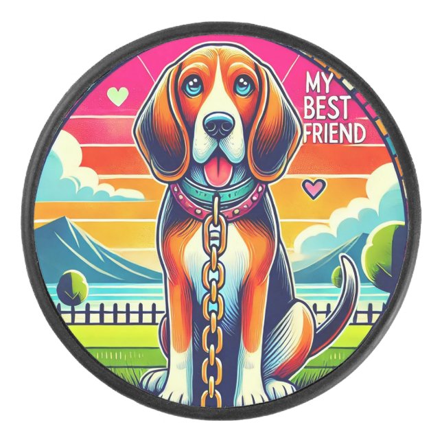 Cute Animated Dog Hockey Puck (Front)