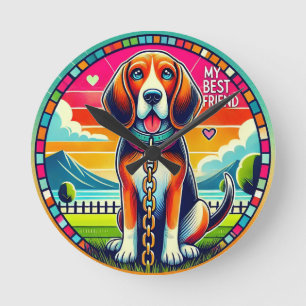 Cute Animated Dog Round Clock
