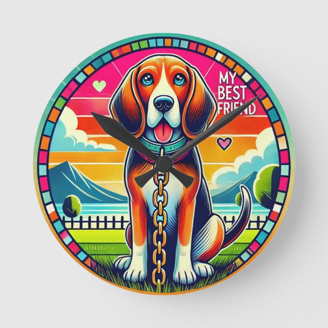 Cute Animated Dog Round Clock (Front)