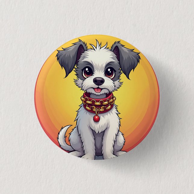 Cute Animated Dog with Collar 3 Cm Round Badge (Front)