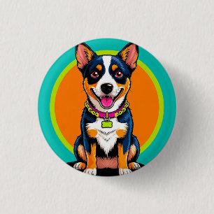 Cute Animated Dog with Collar 3 Cm Round Badge
