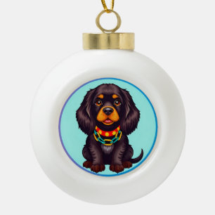 Cute Animated Dog with Collar Ceramic Ball Christmas Ornament