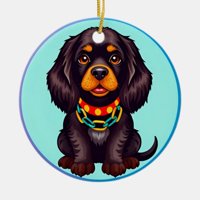 Cute Animated Dog with Collar Ceramic Tree Decoration (Front)