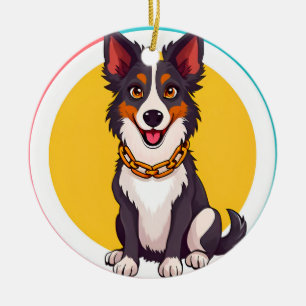 Cute Animated Dog with Collar Ceramic Tree Decoration