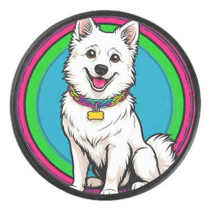 Cute Animated Dog with Collar Hockey Puck