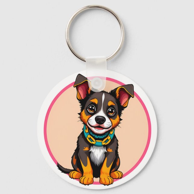Cute Animated Dog with Collar Key Ring (Front)