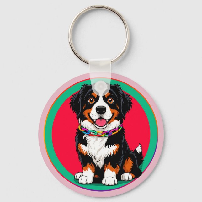 Cute Animated Dog with Collar Key Ring (Front)