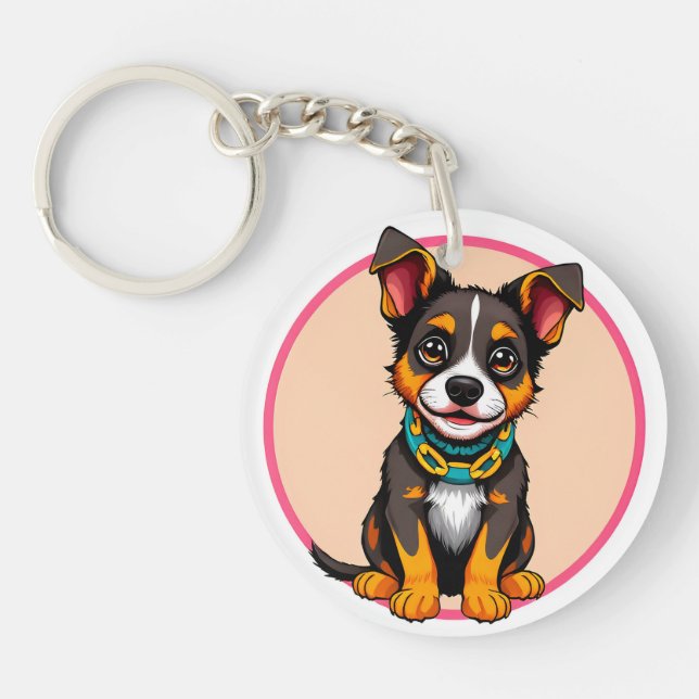 Cute Animated Dog with Collar Key Ring (Front)