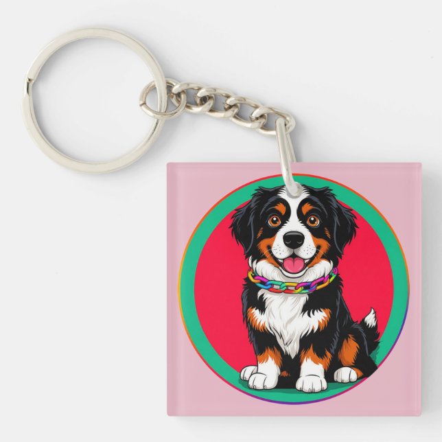 Cute Animated Dog with Collar Key Ring (Front)