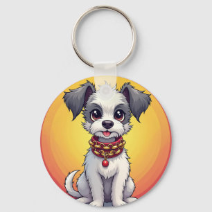 Cute Animated Dog with Collar Key Ring