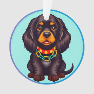 Cute Animated Dog with Collar Ornament