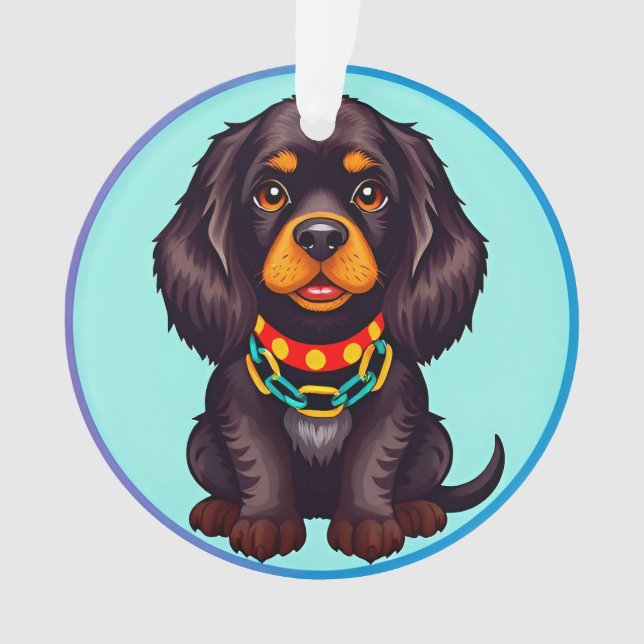 Cute Animated Dog with Collar Ornament (Front)