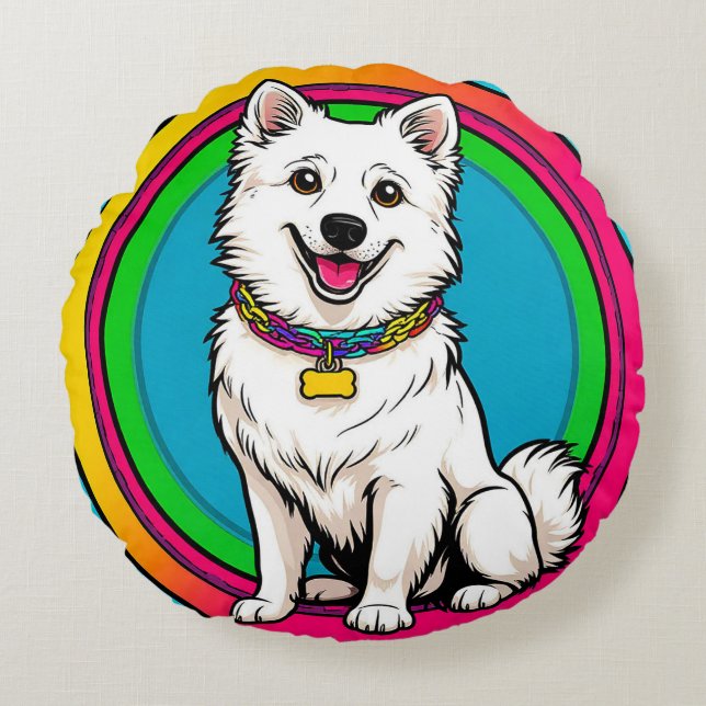Cute Animated Dog with Collar Round Cushion (Front)