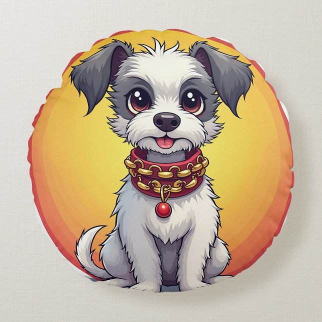 Cute Animated Dog with Collar Round Cushion (Front)