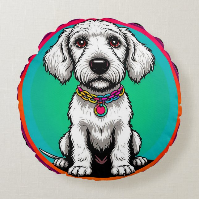 Cute Animated Dog with Collar Round Cushion (Front)