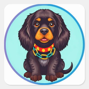 Cute Animated Dog with Collar Square Sticker