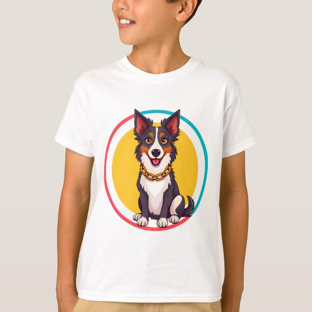 Cute Animated Dog with Collar T-Shirt (Front)