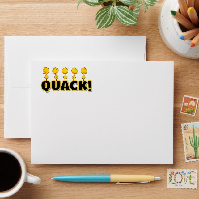 Cute Animated Ducks Quack Bold Word Fun Design Envelope (Desk)