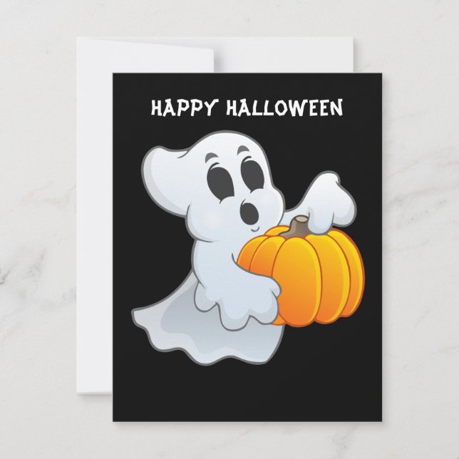 Cute animated Ghost with Pumpkin Card (Front)