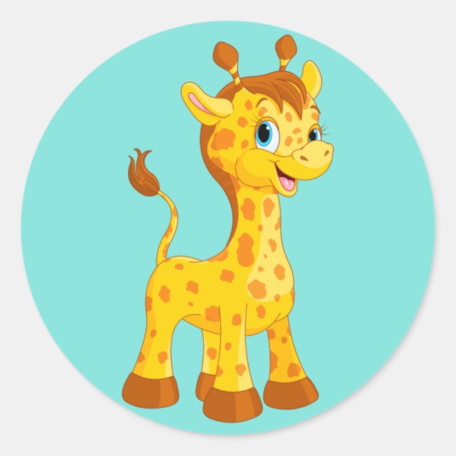Cute animated Giraffe Classic Round Sticker (Front)