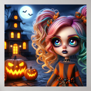 Cute Animated Girl. Haunted House  Poster