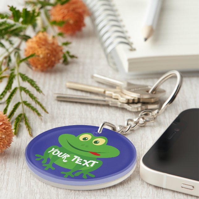 Cute animated green frog cartoon keychain gift (Front Right)