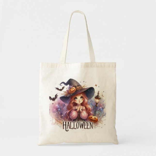 Cute Animated Halloween Witch  Tote Bag (Front)