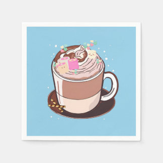 Cute Animated Hot Chocolate Marshmallows Cartoon Napkin