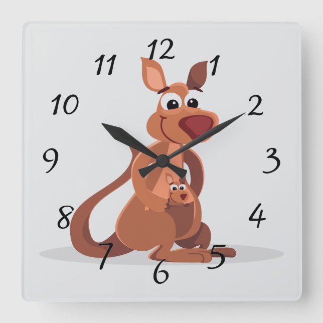 Cute animated Kangaroo with baby Square Wall Clock (Front)