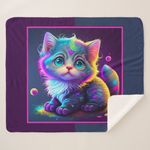 Cute Animated Kitten Sherpa Blanket