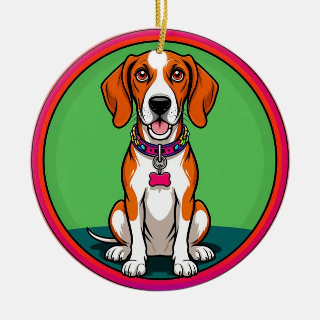 Cute Animated Puppy with Collar Ceramic Tree Decoration (Front)