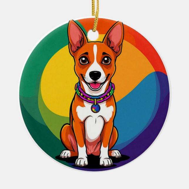 Cute Animated Puppy with Collar Ceramic Tree Decoration (Front)