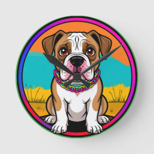 Cute Animated Puppy with Collar Round Clock