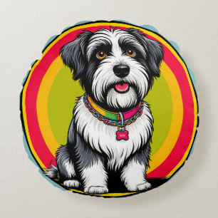 Cute Animated Puppy with Collar Round Cushion
