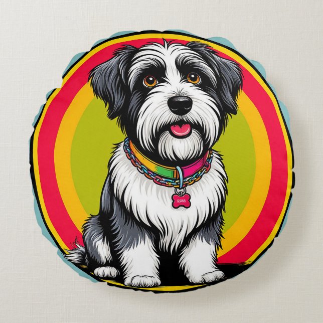 Cute Animated Puppy with Collar Round Cushion (Front)