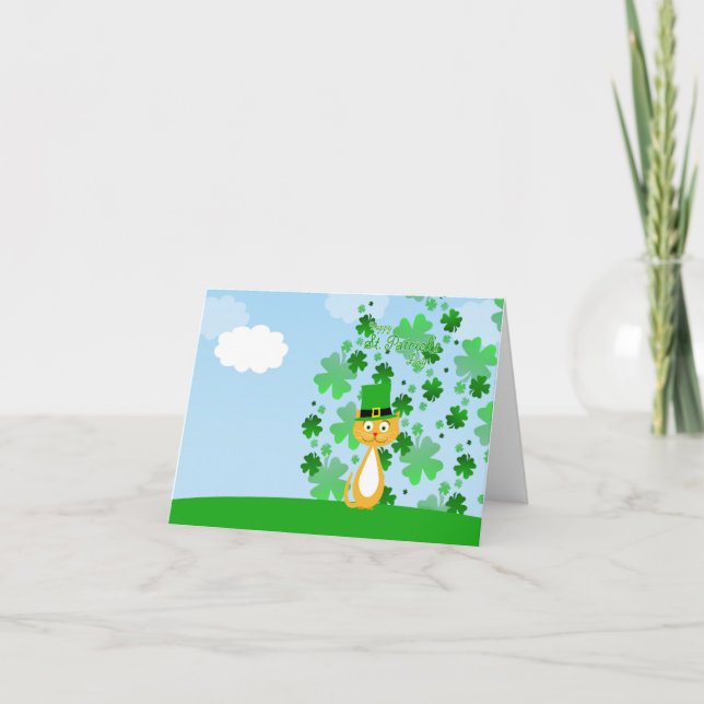 Cute animated St. Patrick's Day Cat Card (Front)