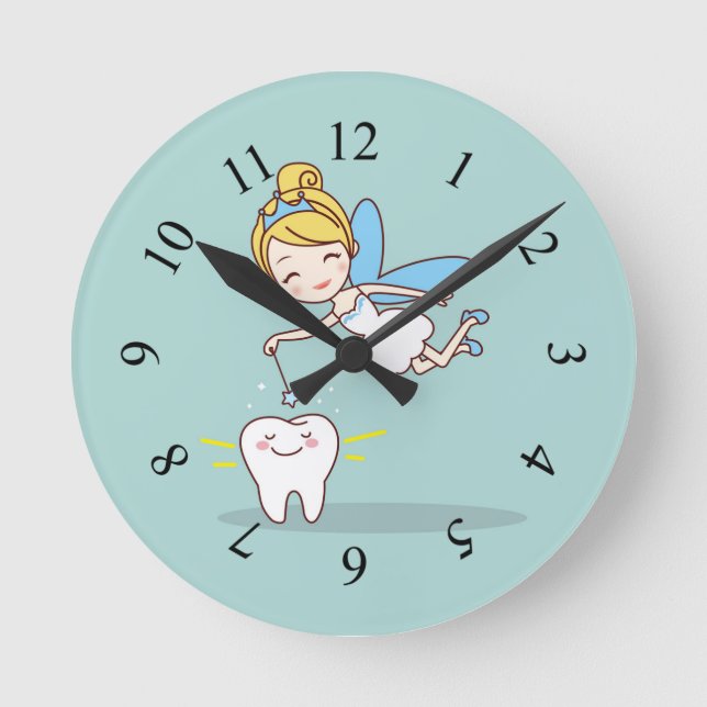 Cute animated tooth fairy round clock (Front)