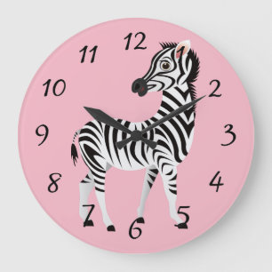 cute Animated Zebra Large Clock