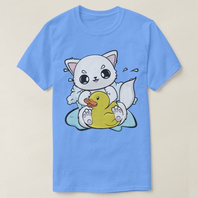 Cute Anime Arctic Fo With Yellow Duck T-Shirt (Design Front)