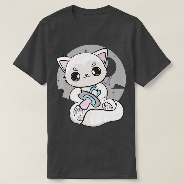 Cute Anime Arctic Fox With Soother And Kawaii Moon T-Shirt (Design Front)