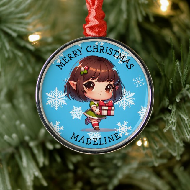 Cute Anime Asian Elf Personalized Christmas Metal Tree Decoration (Tree)