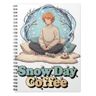 Cute Anime Boy Drinking Coffee in Winter Notebook