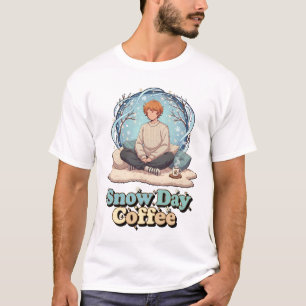 Cute Anime Boy Drinking Coffee in Winter T-Shirt