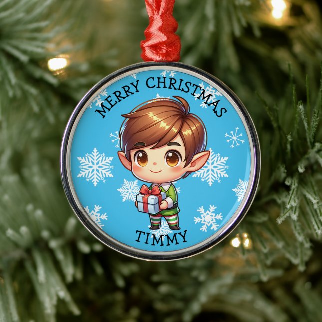 Cute Anime Boy Elf Personalized Christmas Metal Tree Decoration (Tree)